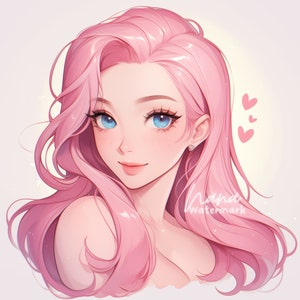 Premade Icon for Twitch Streamers and Social Media beautiful illustration of pink hair girl digital drawing profile picture download