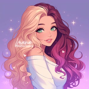 Premade Icon for Twitch Streamers and Social Media beautiful illustration split dye hair digital drawing profile picture download blue eyes