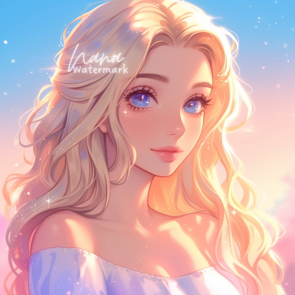 Premade Icon for Twitch Streamers and Social Media beautiful illustration of blonde girl blue eyes digital drawing profile picture download