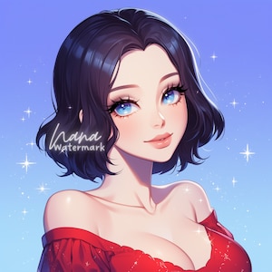 Premade Icon for Twitch Streamers and Social Media beautiful illustration dark black hair digital drawing profile picture download tiktok