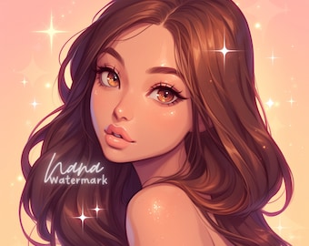 Premade Icon for Twitch Streamers and Social Media beautiful illustration of brunette girl digital drawing profile picture download
