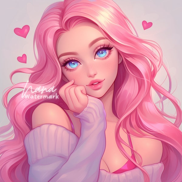 LIMITED Premade Icon for Twitch Streamers and Social Media beautiful illustration of pink hair girl digital drawing profile picture download