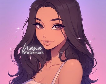 Premade Icon for Twitch Streamers and Social Media beautiful illustration of brunette girl digital drawing profile picture download