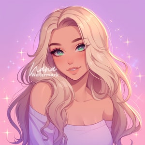 Premade Icon for Twitch Streamers and Social Media beautiful illustration of blonde girl green eyes digital drawing profile picture download