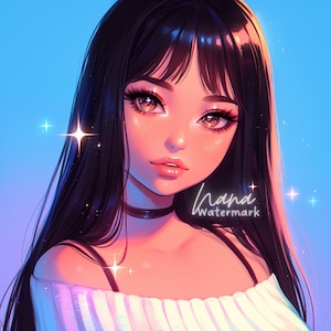 Premade Icon for Twitch Streamers and Social Media beautiful illustration black hair girl digital drawing profile picture download fringe