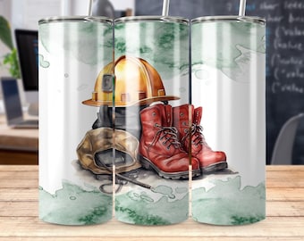Firefighters, Firemen Tumbler wrap Watercolor 20 oz Skinny Tumbler Sublimation Fire Department Tumbler Wrap First Responder Design