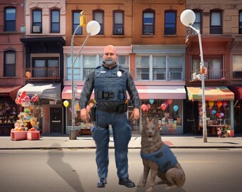 Oficial K9 y perro policía resina impresa en 3D, sin pintar, policía perro ferrocarril escalas policías modelo a escala miniatura