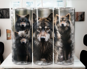 Wolf Tumbler wrap Sublimation Wolf Pack Tumbler Wrap Design 20 oz Skinny Tumbler Sublimation Design Digital Download Forest Animals