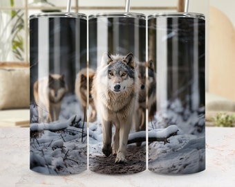 Wolf Tumbler wrap Sublimation Wolves Tumbler Wrap Design 20 oz Skinny Tumbler Sublimation Design Digital Download Forest Animals Wolf Pack