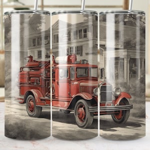 Firefighter Vintage Tumbler wrap Sublimation Design Skinny Tumbler Sublimation Retired First Responder Design Vintage Fire Truck Fireman