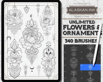 Unlimited Flowers & Ornaments Tattoo Pack - 340 Procreate Brushes for iPad