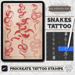 Pinceles de serpiente para tatuajes definitivos para Procreate / 61 sellos de pincel profesionales / Artistas del tatuaje e ilustradores (iPad)