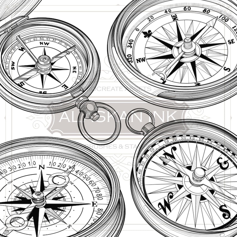 Compass Tattoo Stencil Procreate Brushes Procreate Brushset for iPad Etsy