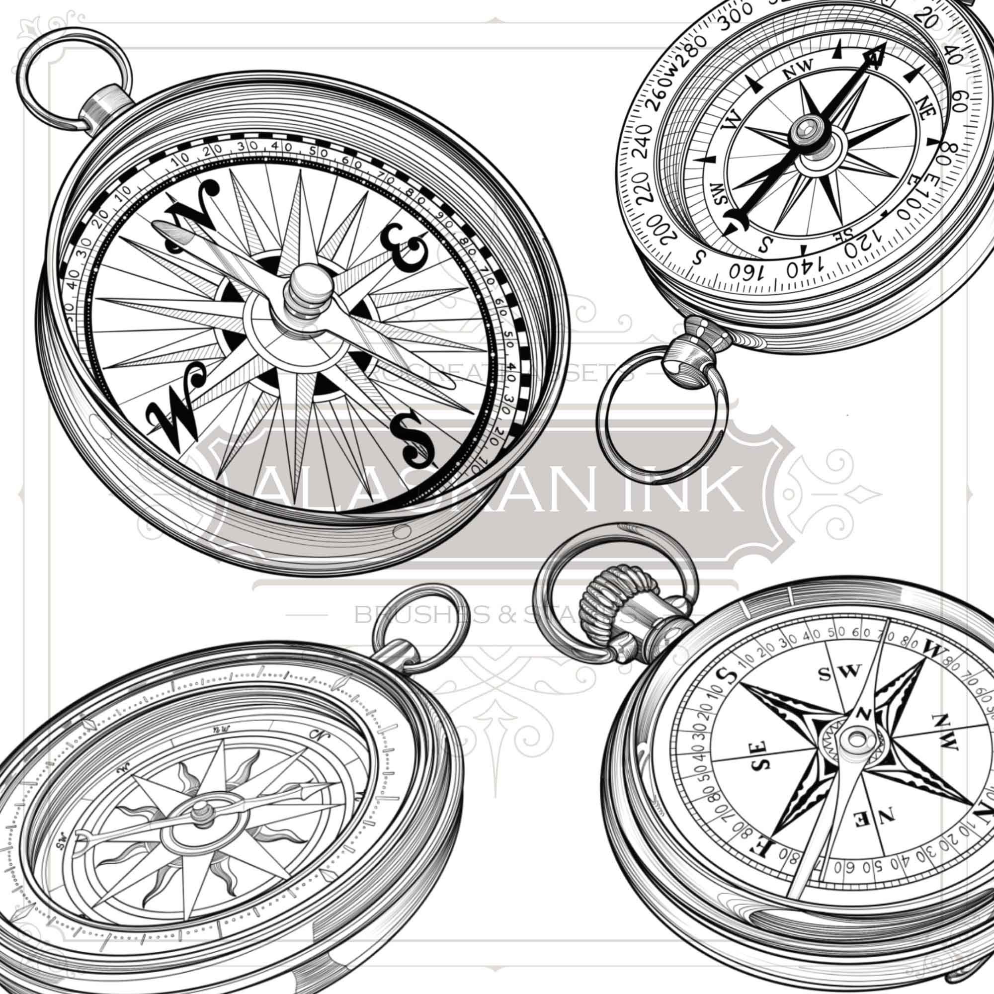 Compass Tattoo Stencil Procreate Brushes Procreate Brushset for iPad Etsy