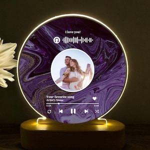 Personalized LED Song Plaque With Stand, Record Song Plaque, Custom Music Night Light, Personalized Music Photo Frame, Custom Song Plaque