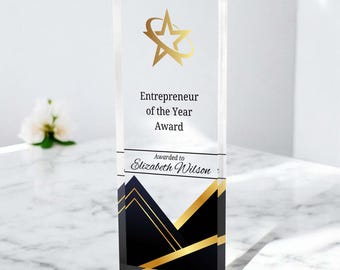 Personalized Award, Custom Award Corporate Trophy Award, Custom Employee Award Plaque with Logo, Thank You Gift, Customizable Award Plaque