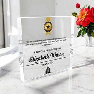 Custom Employee Award Plaque with Logo, Recognition Trophy, Thank You Gift, Corporate Award, Company Anniversary Awards Ceremony