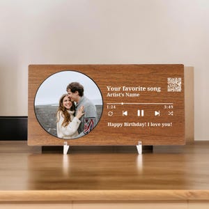 Custom Photo Music Wood Frame,Custom Song Name Gift,Personalized Photo Frame, Album Cover Song Plaque,Xmas Gifts for Couple,Music Lover Gift