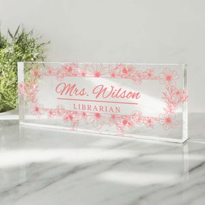 Personalized Floral Desk Name Acrylic Plaque, Custom Office Plate with Name and Position,Floral Name Sign Acrylic Plaque,Gift for Graduation