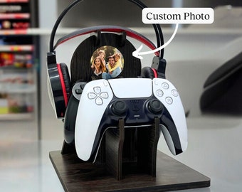Custom Photo Gamepad Holder & Headphone Stand, Father's Day Gift for Gamers, Personalized Controller Stand Gift, Husband Anniversary Gift