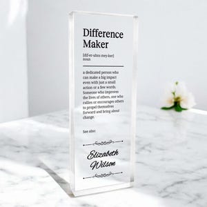 Difference Maker Award Plaque, Retirement Gift, Employee Gift, Teacher Gift, Coworker Gift, Appreciation Gift, Thank You Gift, Name Plaque