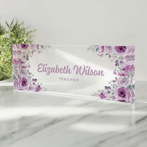 Custom Teacher Pastel Floral Name Plate, Custom Nameplate Sign, Elegant Desk Sign, Acrylic Name Plate, Job Title Plate, Name Plate For Desk