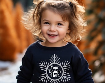 Niños Bella Canvas Mockup sudadera para niños pequeños Mock up Camisa infantil Pieles de conejo Set Gildan 50005 Baby Mockup Christmas Children Jumper Mockups