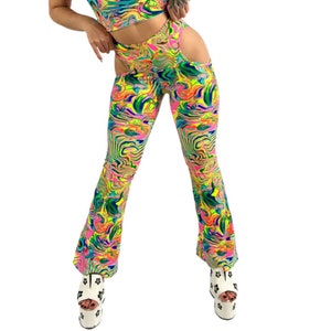 Rave Flare Pants for Women, Festival Outfit for Women, Rave outfit, Festival Fashion, Trippy Rave Wear, UV Reactive Fabric, 70s Costume,