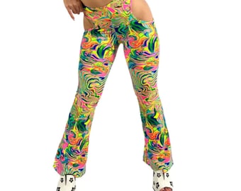 Rave Flare Pants for Women, Festival Outfit for Women, Rave outfit, Festival Fashion, Trippy Rave Wear, UV Reactive Fabric, 70s Costume,