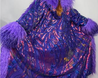 Champagne Luxe Sequin Coat – Glam Statement Jacket, Sparkly Festival Outerwear, Perfect for Burning Man & NYE or Mardi Gras