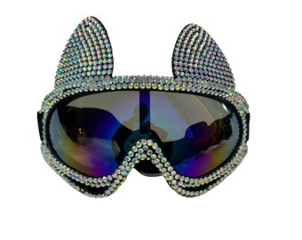 Kitty goggles, Burning Man essentials, Festival eyewear, Burning Man Goggles, Rave accessories, Rhinestone Glasses