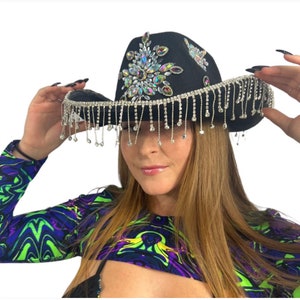 Cowgirl Hat, Rave accessories, Bachelorette Cowgirl Hat, Cowboy Hat, Rhinestone Cowboy Hat, Festival Headgear,