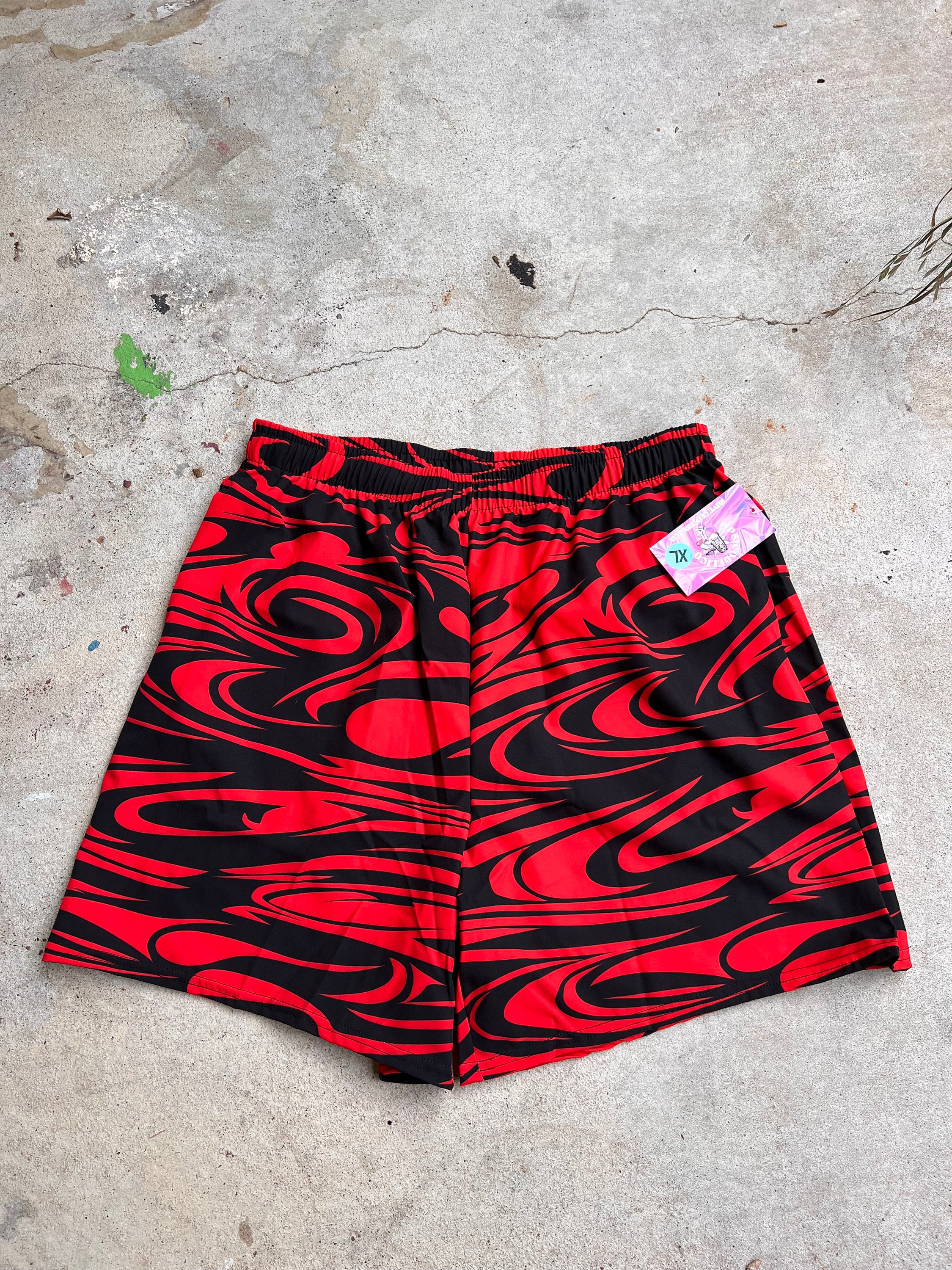 Men's Rave Shorts, Black and Red Shorts, Festival Shorts, Rave