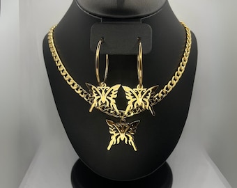 Gold Butterfly Earrings & Necklace Bundle – Butterfly Hoops and Necklace, Gold Jewelry, Women's Jewelry, Gift for Her,