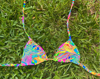 Rave Triangle Top for Women, Festival Outfit for Women, Rave outfit, Festival Fashion, Trippy Rave Wear, UV Reactive Fabric, Trippy Bikini