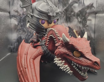 Custom 3D Pop of Daemon Targaryen wearing his helmet riding Caraxes, known as the "Blood Wyrm".