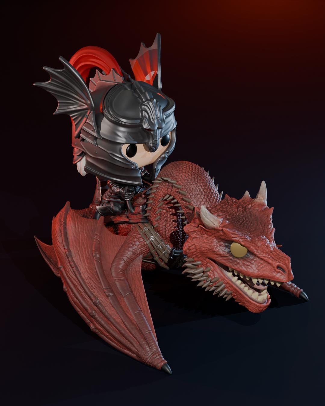 Custom Pop of Daemon Targaryen Wearing His Helmet Riding Caraxes, Known ...