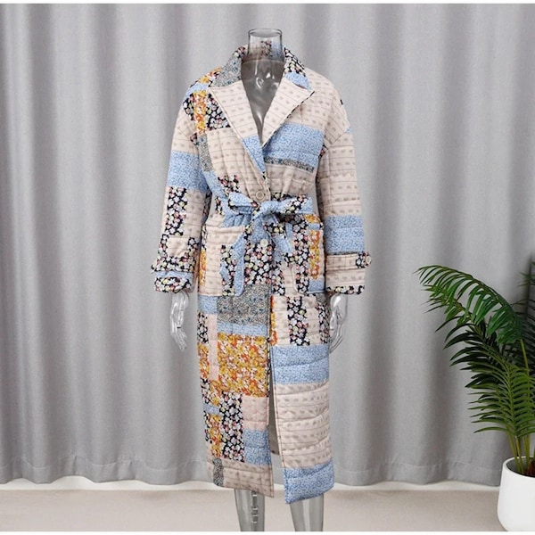 Women Cotton Linen Patchwork Vintage Coats Pockets main image 0