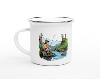 Tazza Smaltata Pescatore Con Scritta 'Molte Persone Fanno Le Vacanze... La Pesca Più Cool' | 300 Ml | Stampa Fronte/Retro