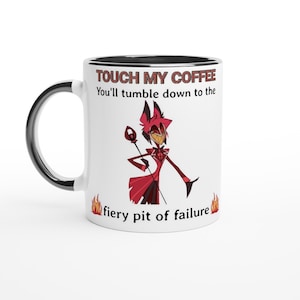 Alastor 'Touch My Coffee' Tasse - 11 Unzen zweifarbige Keramiktasse für Hazbin Hotel Fans - Einzigartiges animiertes Charakter Trinkgeschirr