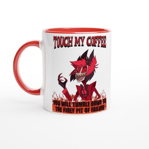 Alastor &#39;Touch My Coffee&#39; Mug – 11oz two tone Ceramic Cup for Hazbin Hotel Fans  – Perfect for Home and Office