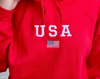 Felpa con cappuccio rossa USA