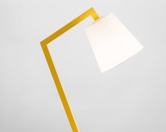 Modern Yellow Desk Lamp With White Bell Shade, Art Deco & Contemporary Style, Outlet and USB ports, Perfect for Dorms, Office or Bedside