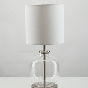 Contemporary Clear Glass Table Lamp, Art Deco Modern Design, USB Port & Outlet, Bulb Included, Dorm Light, Bedside Light, Desk Lamp