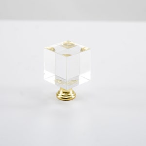 New Clear Crystal Cube Finial w/ polished brass base, Can be used with most standard harps, 1 Finial, 1 7/8 H X 1 1/4 W, Free Shipping