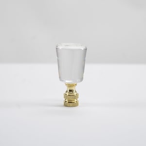 Clear Crystal Cylinder Lamp Finial with Polished Brass Base