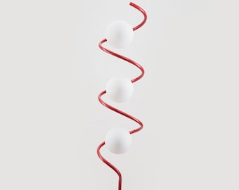 Modern Red Spiral Floor Lamp with 3 Frosted Acrylic Bulbs, Art Deco and Contemporary Style, with on/off push button LED bulbs included