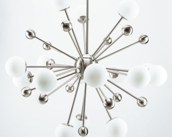 16 Light Brushed Nickel Sputnik Chandelier, Midcentury Design, Art Deco Design, Statement Piece, Chandelier for Entryway or Dining, Vintage