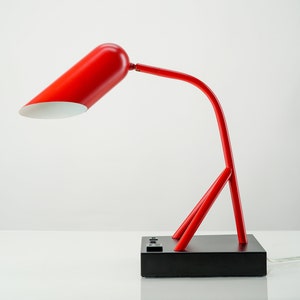 Industrial Red Desk Lamp: Modern Style with USB Port & Outlet