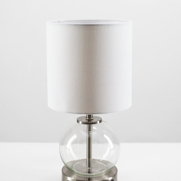 Modern Clear Globe Glass Table Lamp, Art Deco Modern Design, USB Port & Outlet, Bulb Included, Dorm Light, Bedside Light, Desk Lamp